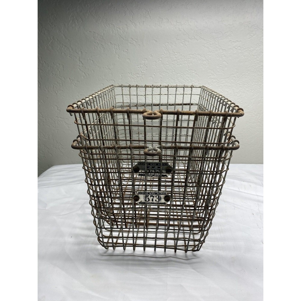 Vintage Kaspar Wire Metal Industrial Gym Locker Basket Shiner, Texas - 2 Baskets - Picture 1 of 7